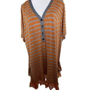 SKU2544 LOGO by Lori Goldstein Size 3X Orange & Gray Stripe Tunic Top